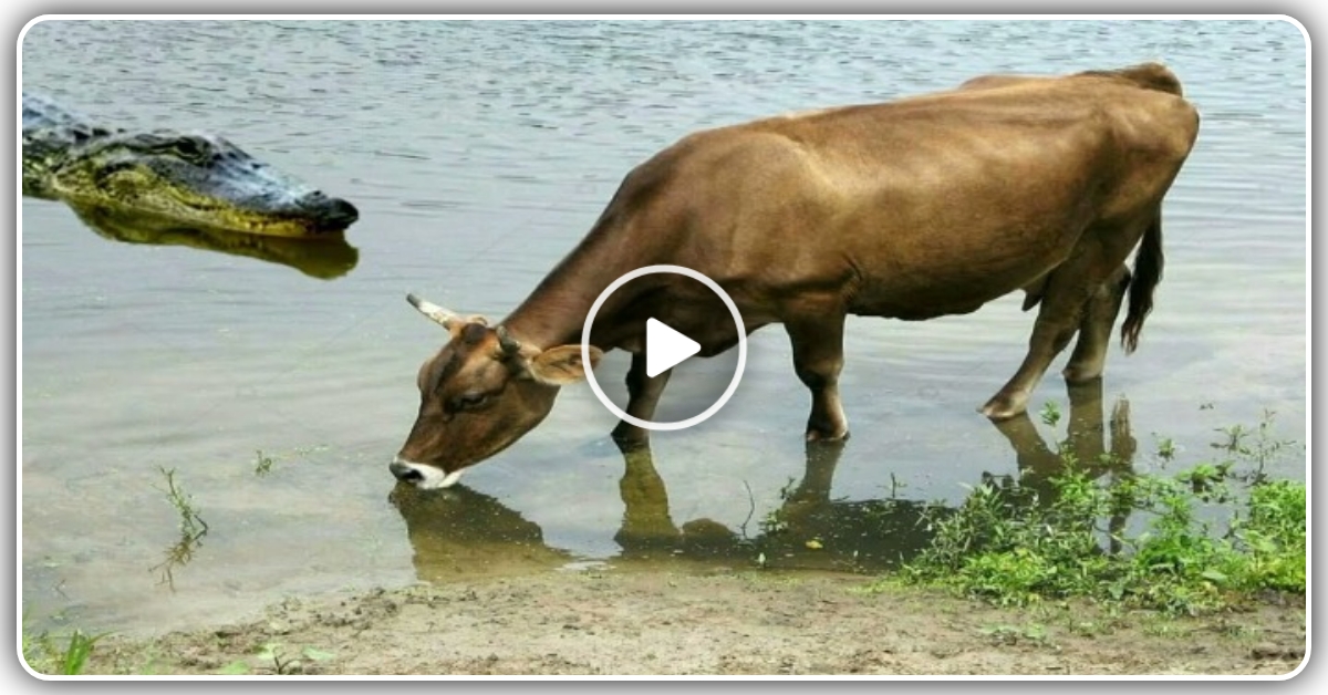 પાણી પી રહી હતી ગાય, પાણી ની અંદરથી આવી ગયો મગર, પછી શું થયું જુઓ વિડિયો